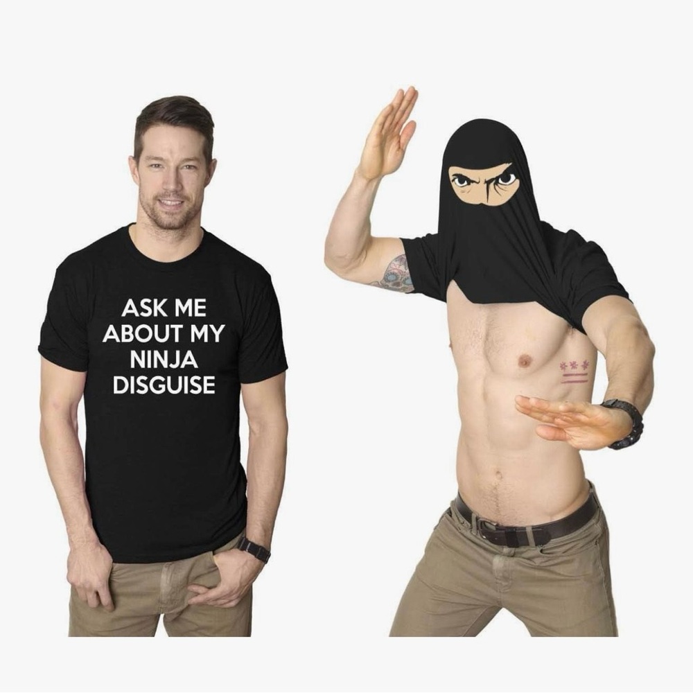 💥 Black Ninja Disguise T-Shirt - unisex MEDIUM NWOT